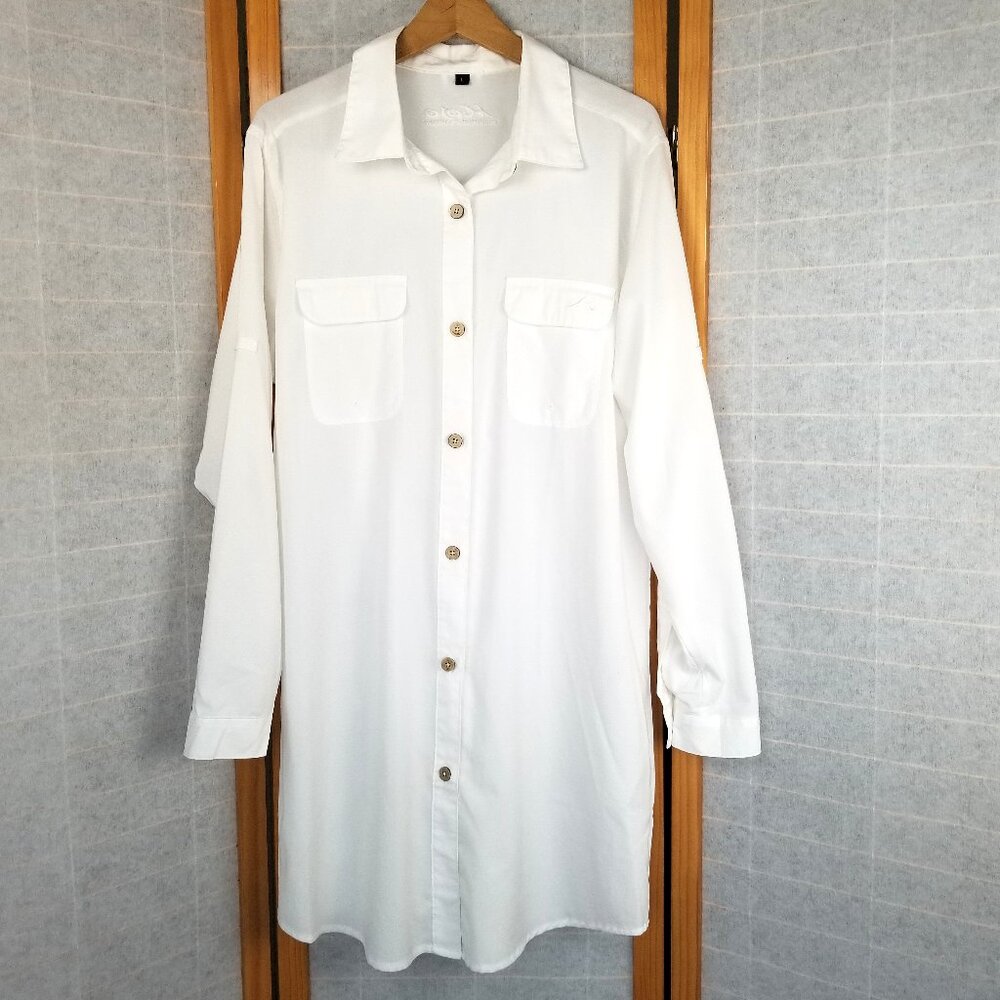 Mojo Activewear Shirt Dress Rip Stop White Size Large Button Up UPF 30 Beach